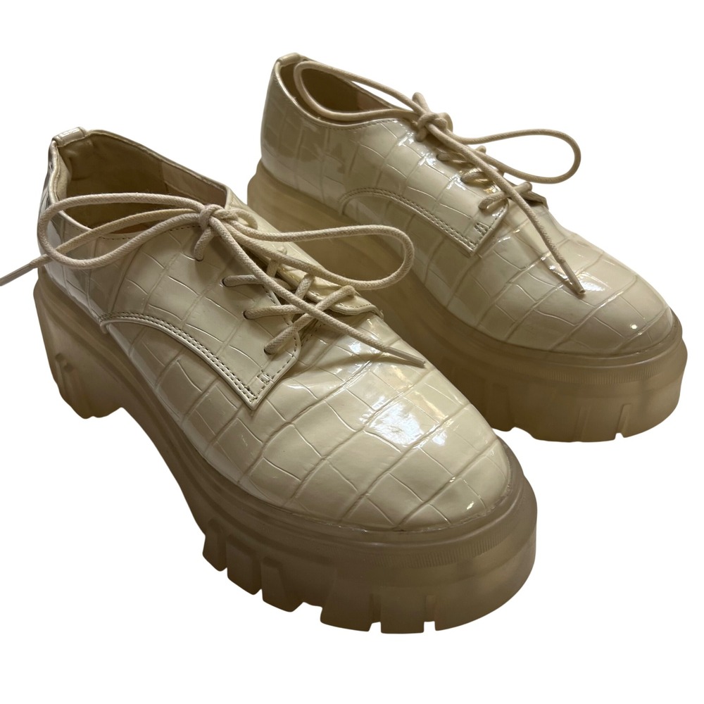 Chinese Laundry Cream Croc Lug Sole Platform Oxford Shoes Women's Size 5.5
